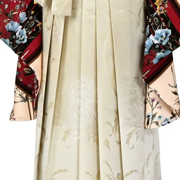 卒業袴レンタルn089 花柄 個性派ｽｶｰﾌ柄 ﾍﾞｰｼﾞｭ刺繍袴