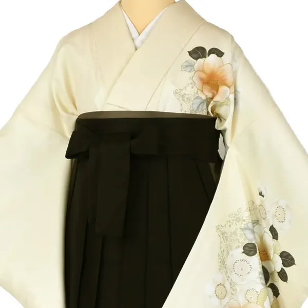 卒業袴レンタルn091 椿 ｱｲﾎﾞﾘｰ ﾁｬｺｰﾙｸﾞﾚｰ袴