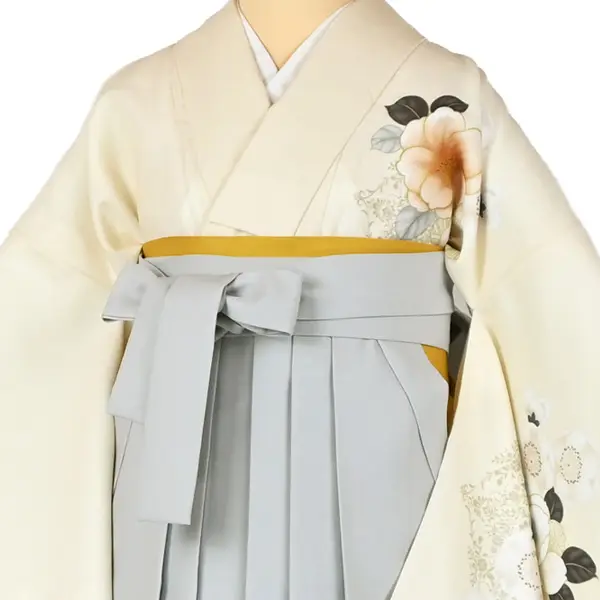 卒業袴レンタルn092 椿 ｱｲﾎﾞﾘｰ 薄ｸﾞﾚｰ袴