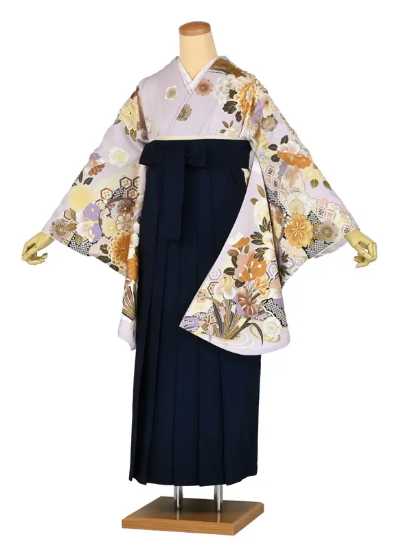 卒業袴レンタルn093 ﾋﾟﾝｸ 芍薬 桜 椿 疋田 紺袴