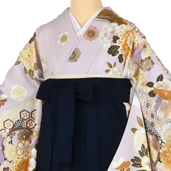 卒業袴レンタルn093 ﾋﾟﾝｸ 芍薬 桜 椿 疋田 紺袴