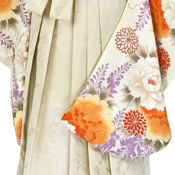 卒業袴レンタルn094 ｱｲﾎﾞﾘｰ 芍薬 菊 ﾍﾞｰｼﾞｭ刺繍袴