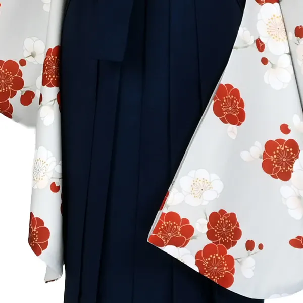 卒業袴レンタルn096 紅白 梅 薄ｸﾞﾚｰ 紺袴