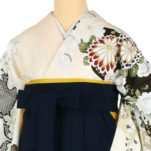 卒業袴レンタルn097 ｱｲﾎﾞﾘｰ 菊 疋田 紅葉 紺袴