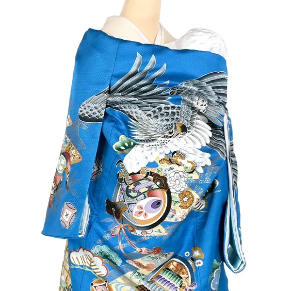 男の子産着 レンタル お宮参り  鷹 水色