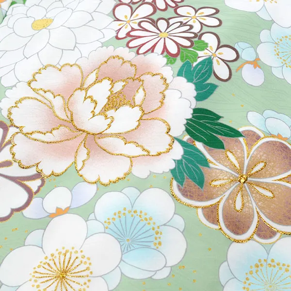 単衣 夏用 男の子産着レンタルお宮参り ﾐﾝﾄｸﾞﾘｰﾝ 緑 菊 芍薬 金刺繍