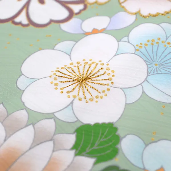 単衣 夏用 男の子産着レンタルお宮参り ﾐﾝﾄｸﾞﾘｰﾝ 緑 菊 芍薬 金刺繍