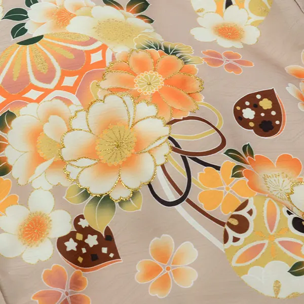 単衣 夏用 男の子産着レンタルお宮参り ベージュ 黄色 桜 毬 ﾊｰﾄ 金刺繍