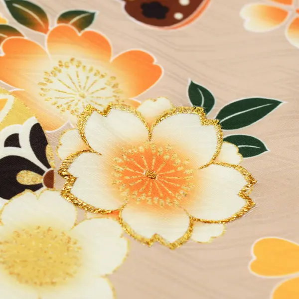 単衣 夏用 男の子産着レンタルお宮参り ベージュ 黄色 桜 毬 ﾊｰﾄ 金刺繍