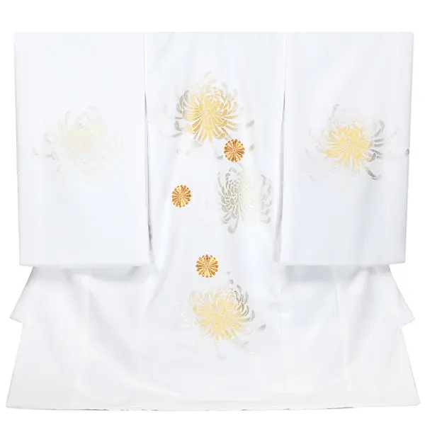男の子 産着 お宮参り 白 金刺繍 金彩 菊