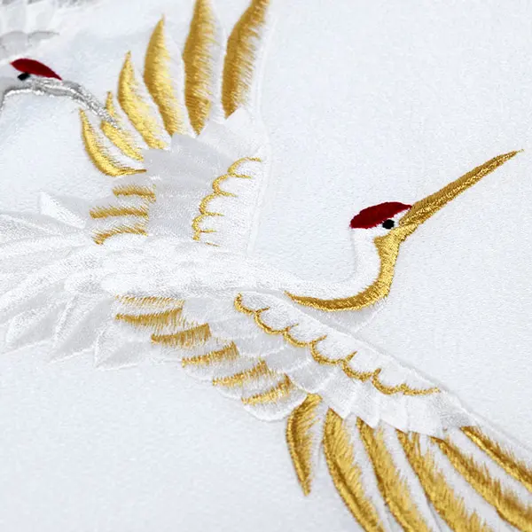 男の子 産着 お宮参り 白 鶴 牡丹 金銀刺繍 ちりめん地