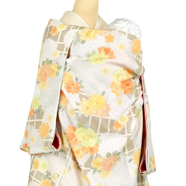 女の子産着 レンタル お宮参り 桜に翁格子 黄 KAGURA