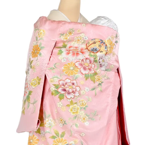 女の子 産着 レンタル 正絹  お宮参り ピンク 金彩 糸ギク 鞠