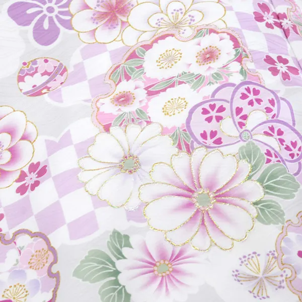 単衣 夏用 女の子産着レンタルお宮参り ﾊﾟｰﾙﾎﾜｲﾄ 金刺繍 毬 祝い花