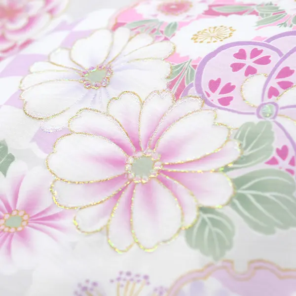単衣 夏用 女の子産着レンタルお宮参り ﾊﾟｰﾙﾎﾜｲﾄ 金刺繍 毬 祝い花
