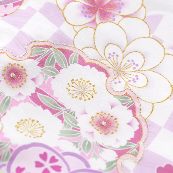 単衣 夏用 女の子産着レンタルお宮参り ﾊﾟｰﾙﾎﾜｲﾄ 金刺繍 毬 祝い花