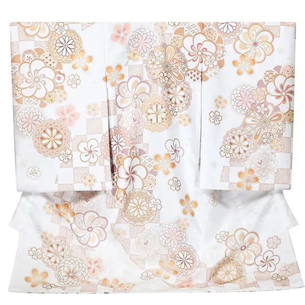 女の子 産着 お宮参り 白 ねじり梅 桜 菊 牡丹 金