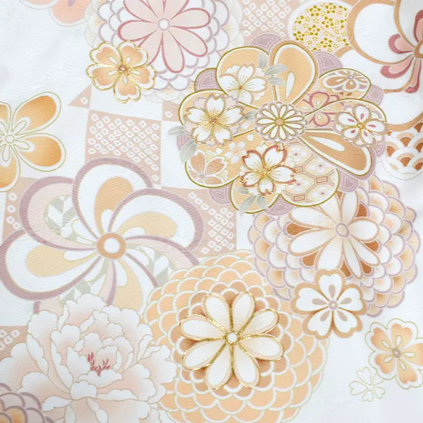 女の子 産着 お宮参り 白 ねじり梅 桜 菊 牡丹 金