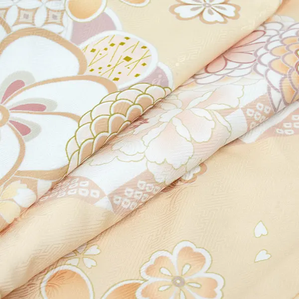 女の子 産着 お宮参り 薄オレンジ ねじり梅 桜 菊 牡丹 金