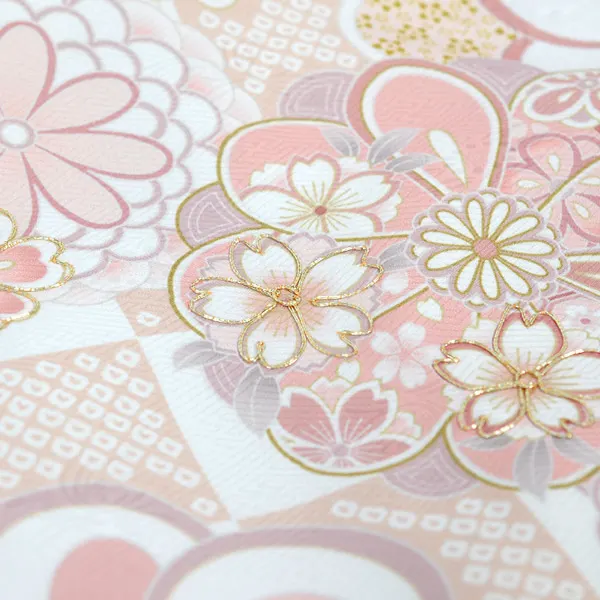 女の子 産着 お宮参り 白 ピンク ねじり梅 桜 菊 牡丹 金