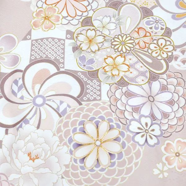 女の子 産着 お宮参り くすみピンク ねじり梅 桜 菊 牡丹 金