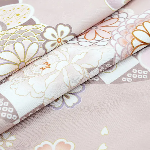 女の子 産着 お宮参り くすみピンク ねじり梅 桜 菊 牡丹 金
