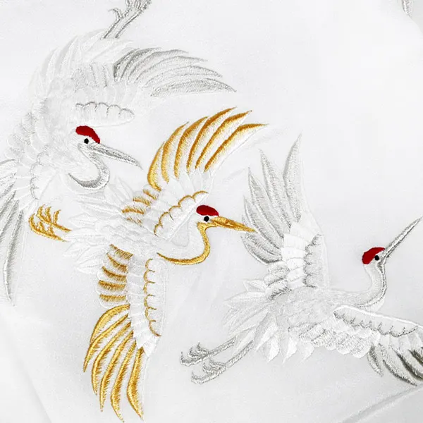 女の子 産着 お宮参り 白 鶴 牡丹 金銀刺繍 ちりめん地