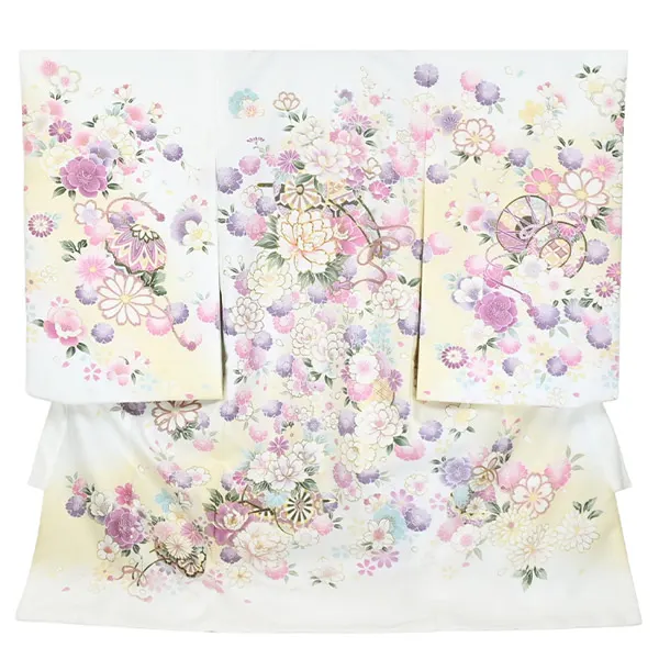 女の子 産着 お宮参り 白 花車 金彩 菊 さくら 祝い花 まり