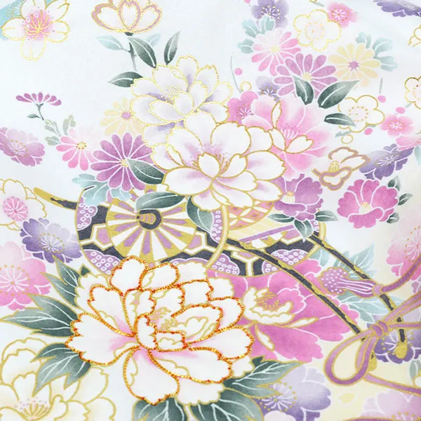 女の子 産着 お宮参り 白 花車 金彩 菊 さくら 祝い花 まり