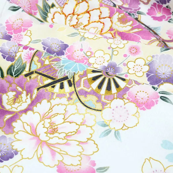 女の子 産着 お宮参り 白 花車 金彩 菊 さくら 祝い花 まり
