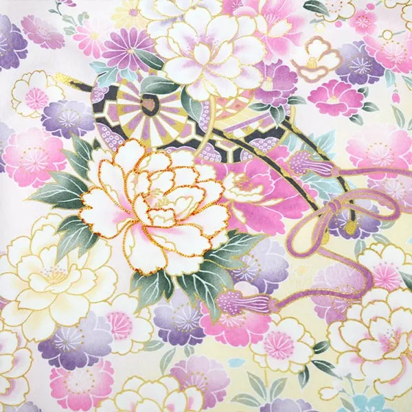 女の子 産着 お宮参り ﾊﾟｽﾃﾙﾋﾟﾝｸ 花車 金彩 菊 さくら 祝い花 まり