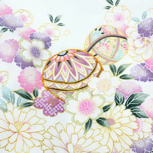 女の子 産着 お宮参り 白 毬 金彩 菊 さくら 祝い花 花車
