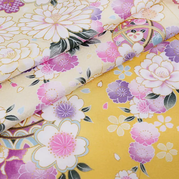 女の子 産着 お宮参り ﾊﾟｽﾃﾙｲｴﾛｰ 毬 金彩 菊 さくら 祝い花 花車