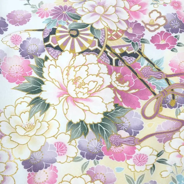 単衣 夏用 女の子 産着 お宮参り 白 花車 金彩 菊 さくら 祝い花 まり