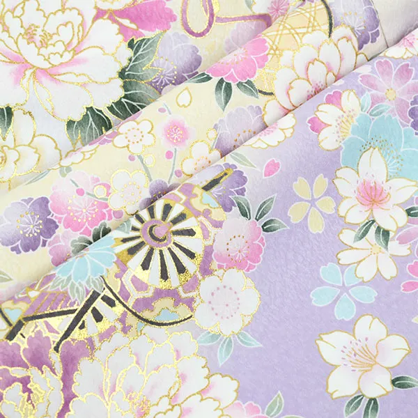 単衣夏用女児産着お宮参り ﾗﾍﾞﾝﾀﾞｰ色 花車 金彩 菊 さくら 祝い花 まり