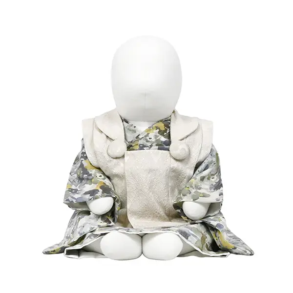 男児ベビー (100日～) オフ白 ﾚｰｽ調/ぼかし花 うす色 ｾﾊﾟﾚｰﾄ