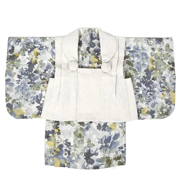 男児ベビー (100日～) オフ白 ﾚｰｽ調/ぼかし花 うす色 ｾﾊﾟﾚｰﾄ