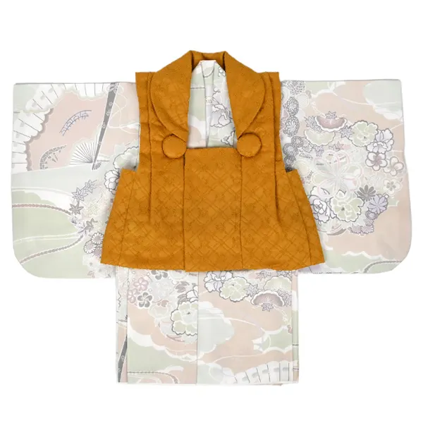 男児ベビー (100日～)  刺繍風 からし/祝い柄 ｾﾊﾟﾚｰﾄ