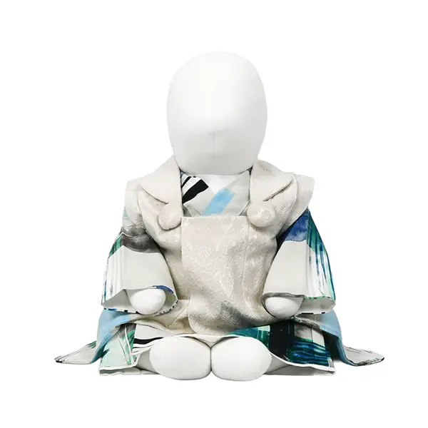 男児ベビー (100日～) オフ白 ﾚｰｽ調/水彩色 青 緑 ｾﾊﾟﾚｰﾄ