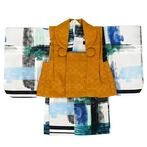 男児ベビー (100日～) 刺繍風 からし/水彩色 青 緑 ｾﾊﾟﾚｰﾄ