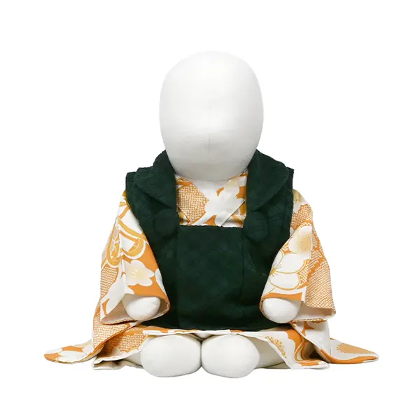 男児 ベビー(100日～) 刺繍風 緑/ からし色 桜かのこ 二部式