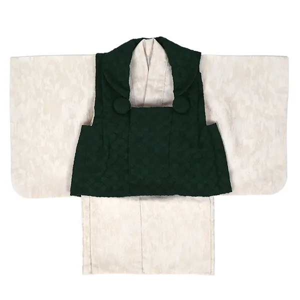 男児 ベビー(100日～) 刺繍風 緑/ 白ﾍﾞｰｼﾞｭ平筆模様 ｾﾊﾟﾚｰﾄ