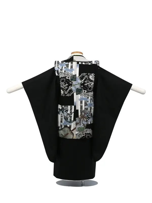 七五三 3歳被布 ﾚﾝﾀﾙ 黒/黒 無地 龍 松竹 葵