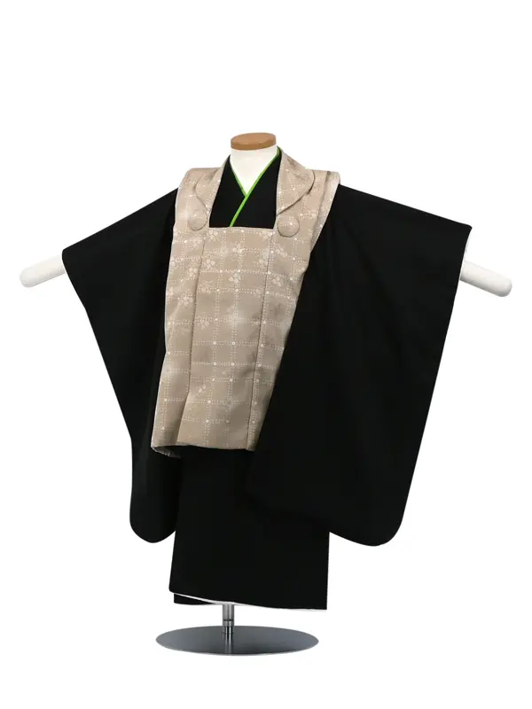 七五三 3歳被布 ﾚﾝﾀﾙ ﾍﾞｰｼﾞｭ/黒 無地