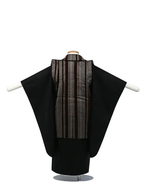 七五三 3歳被布 ﾚﾝﾀﾙ ｸﾞﾚｰ/黒 無地 ﾀｰﾀﾝｽﾄﾗｲﾌﾟ