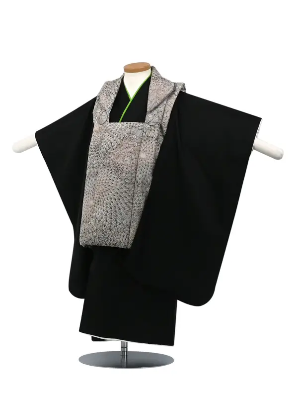 七五三 3歳被布 ﾚﾝﾀﾙ ｸﾞﾚｰ/黒 無地 菊尽くし
