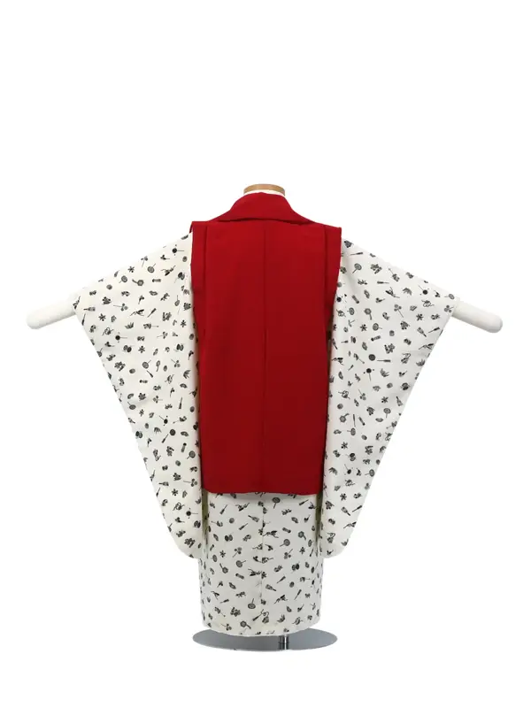 七五三 3歳被布 ﾚﾝﾀﾙ 赤/ｵﾌ白