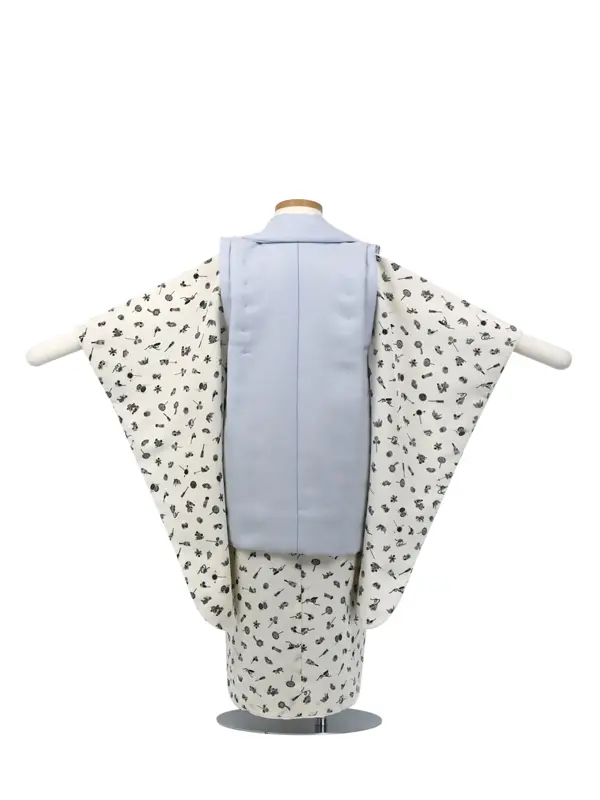 七五三 3歳被布 ﾚﾝﾀﾙ 水色/ｵﾌ白 刺繍