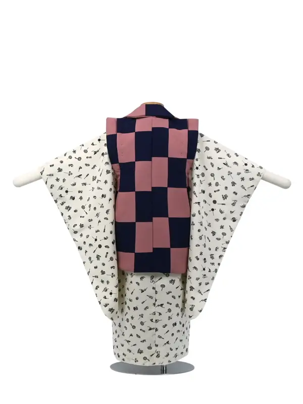 七五三 3歳被布 ﾚﾝﾀﾙ ﾋﾟﾝｸ/紫/ｵﾌ白 格子模様