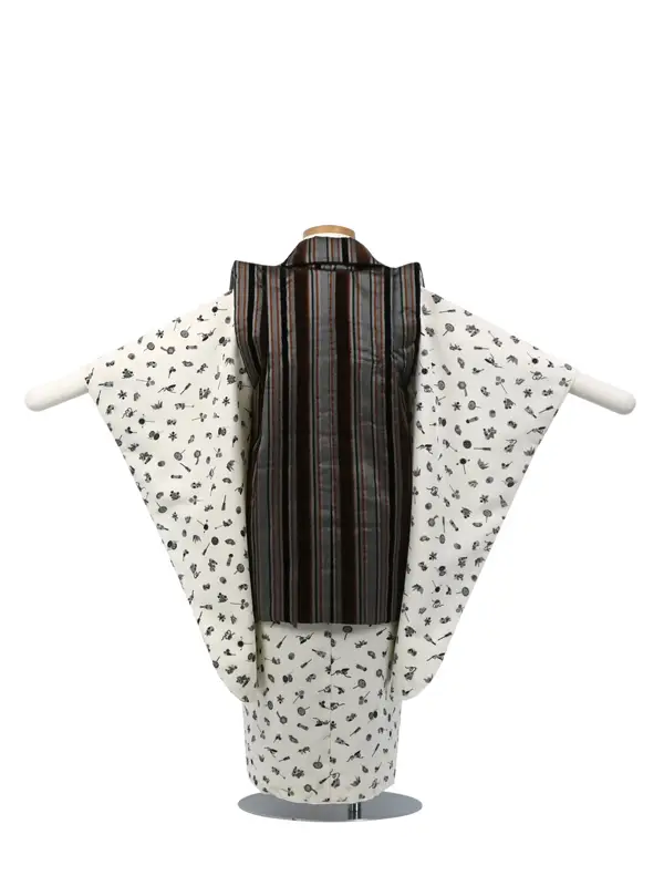 七五三 3歳被布 ﾚﾝﾀﾙ ｸﾞﾚｰ/ｵﾌ白 ﾀｰﾀﾝｽﾄﾗｲﾌﾟ